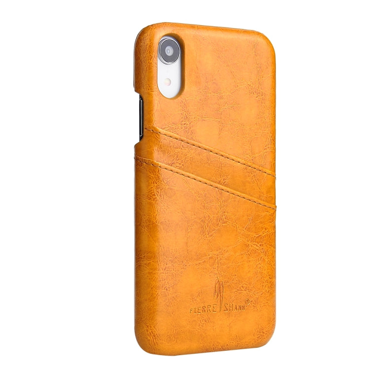 For iPhone XR Fierre Shann Retro Oil Wax Texture PU Leather Case with Card Slots