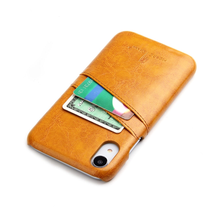 For iPhone XR Fierre Shann Retro Oil Wax Texture PU Leather Case with Card Slots