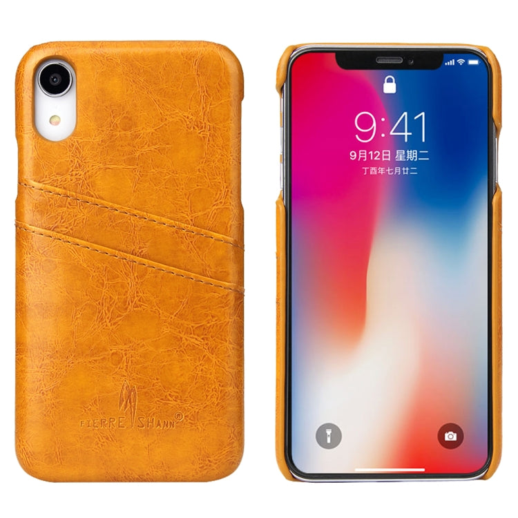 For iPhone XR Fierre Shann Retro Oil Wax Texture PU Leather Case with Card Slots