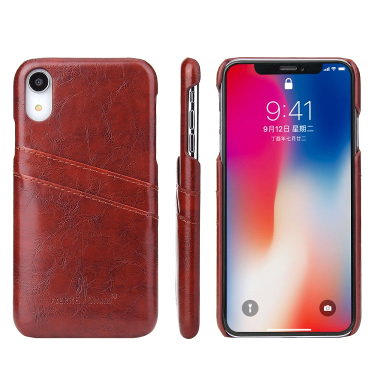 For iPhone XR Fierre Shann Retro Oil Wax Texture PU Leather Case with Card Slots
