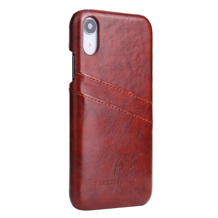 For iPhone XR Fierre Shann Retro Oil Wax Texture PU Leather Case with Card Slots