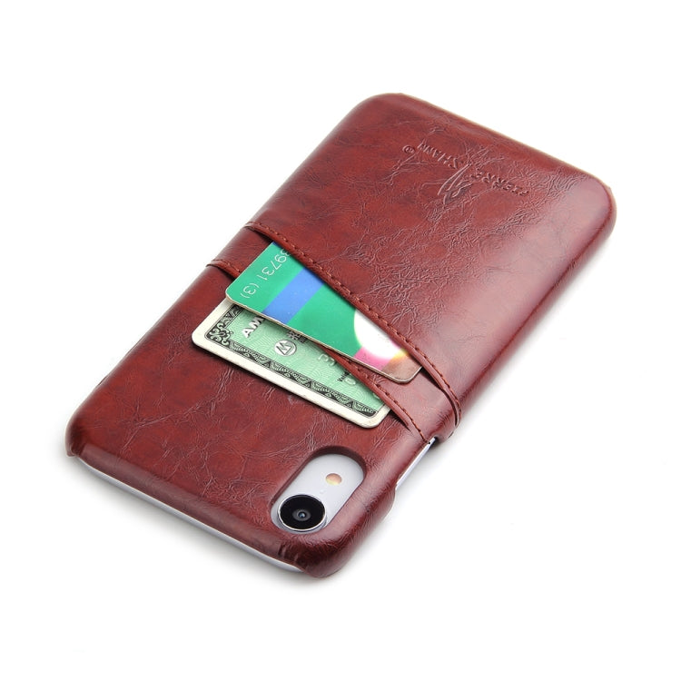 For iPhone XR Fierre Shann Retro Oil Wax Texture PU Leather Case with Card Slots