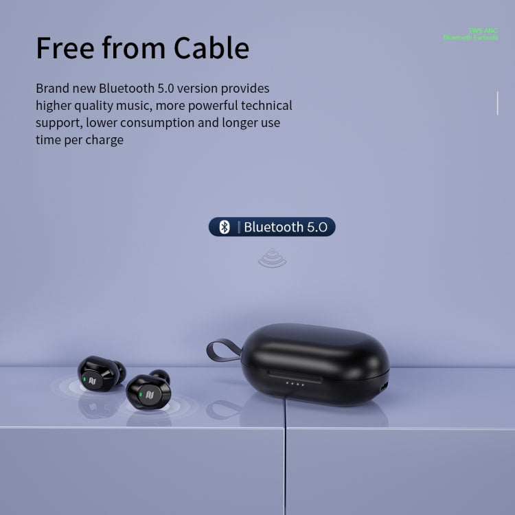ROCK EB80 Bean TWS Bluetooth 5.0 Wireless Active Noise Cancelling Earphone(Black)