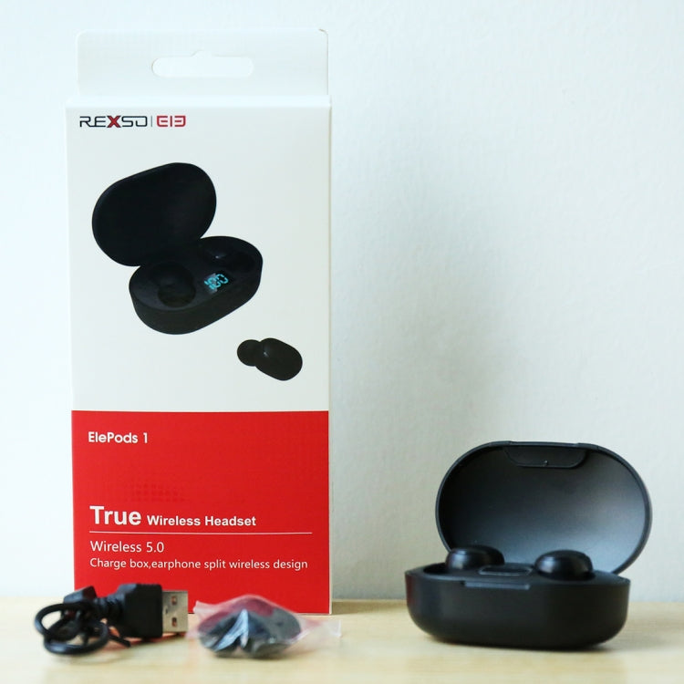 ELEPHONE ElePods 1 Bluetooth 5.0 Intelligent Digital Display Wireless Bluetooth Earphone with Charging Box (Black)