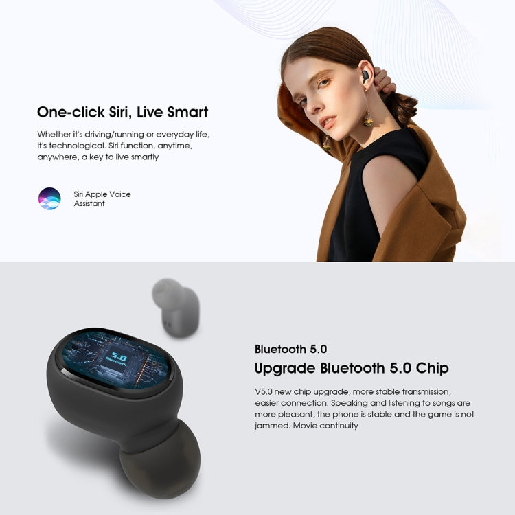 ELEPHONE ElePods 1 Bluetooth 5.0 Intelligent Digital Display Wireless Bluetooth Earphone with Charging Box (Black)