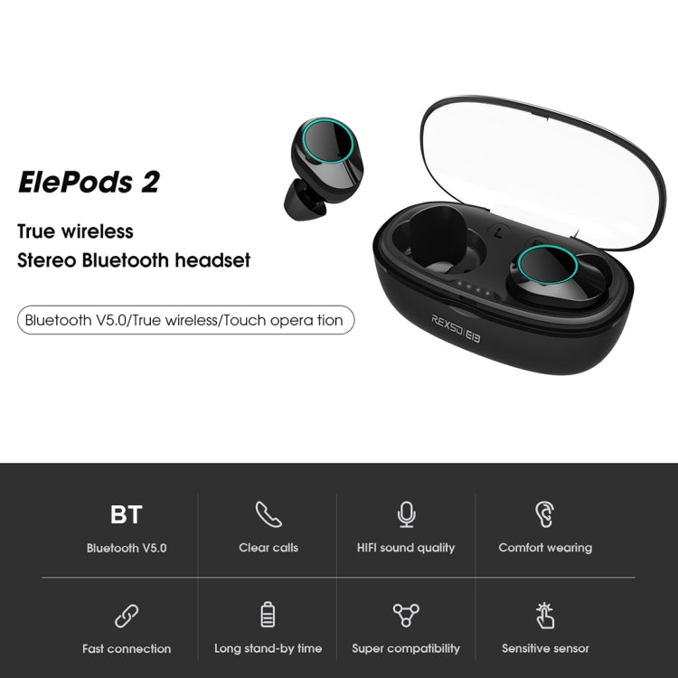 ELEPHONE ElePods 2 Bluetooth 5.0 True Wireless Stereo Bluetooth Earphone with Charging Box (Black)