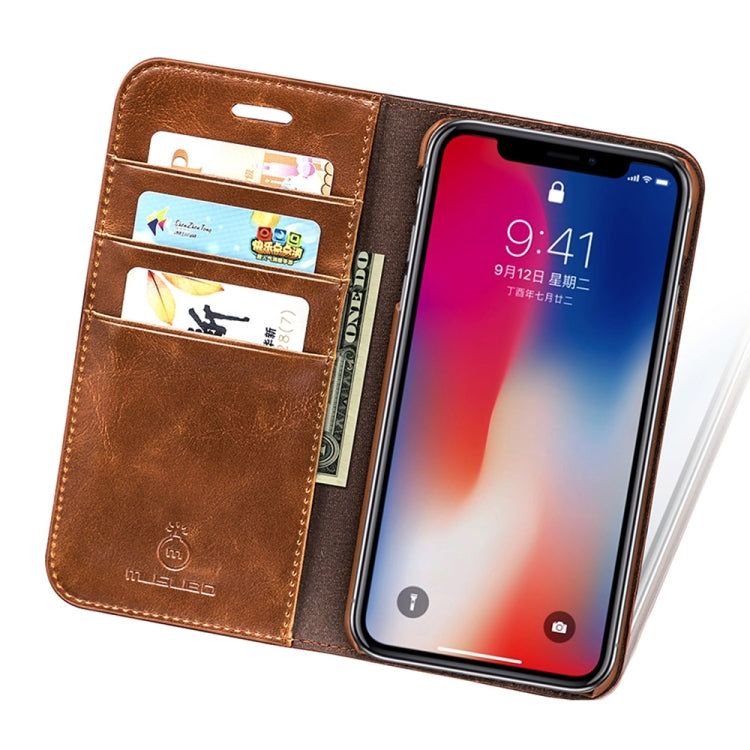 For iPhone X / XS MUSUBO H3 Crazy Horse Texture Horizontal Flip PU Leather Case with Holder & Card Slots & Wallet