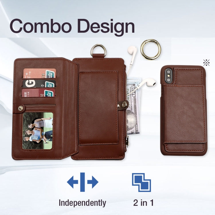 For iPhone X / XS MUSUBO Multi-function Detachable PU Leather Case with 12 Card Slots & Wallet & Photo Frame & Hanging Buckle