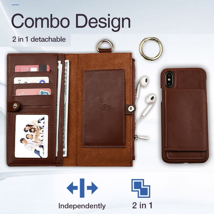 For iPhone X / XS MUSUBO Multi-function Detachable PU Leather Case with Card Slots & Wallet & Photo Frame & Hanging Buckle