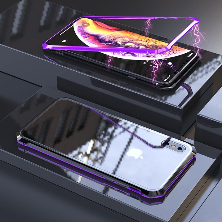 For iPhone X / XS Ultra Slim Magnetic Adsorption Angular Frame Tempered Glass Magnet Flip Case