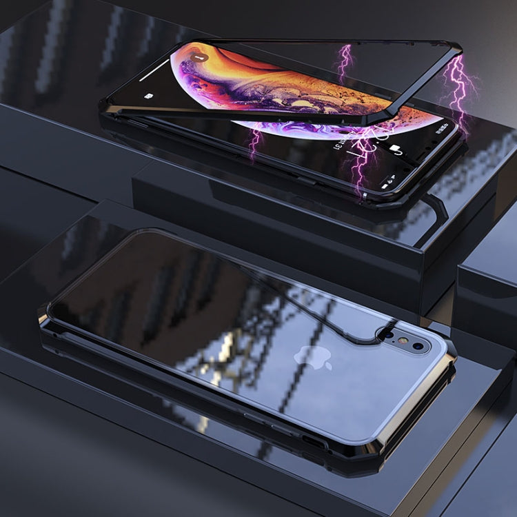 For iPhone X / XS Ultra Slim Magnetic Adsorption Angular Frame Tempered Glass Magnet Flip Case