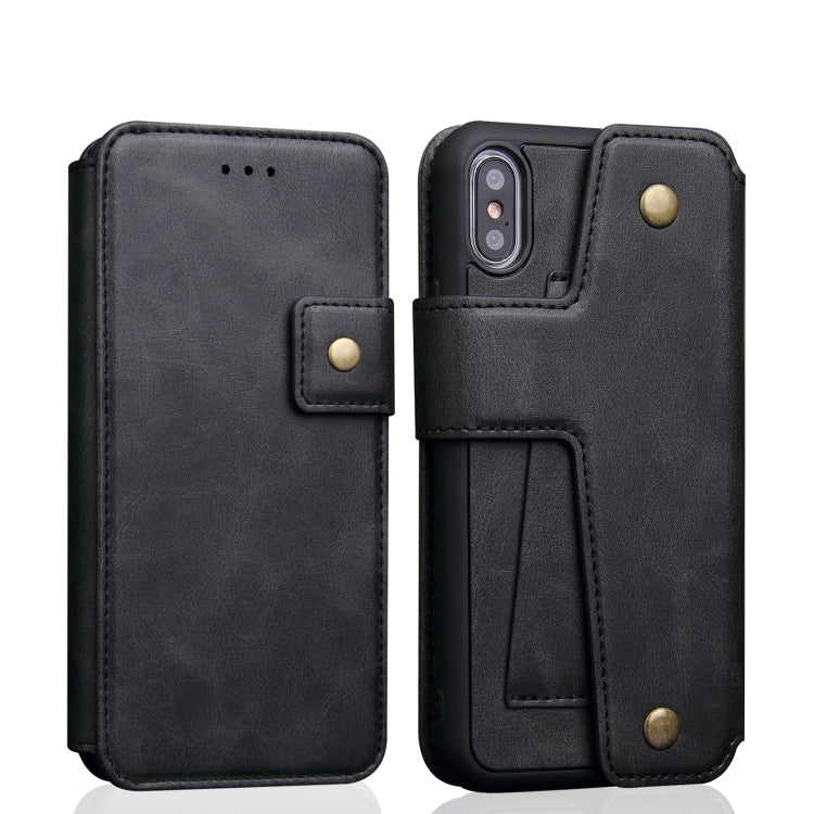 For iPhone X / XS Cowhide Texture Magnetic Absorption Detachable Horizontal Flip Leather Case with Holder & Card Slots & Wallet