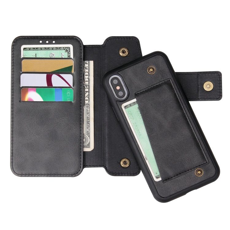 For iPhone X / XS Cowhide Texture Magnetic Absorption Detachable Horizontal Flip Leather Case with Holder & Card Slots & Wallet