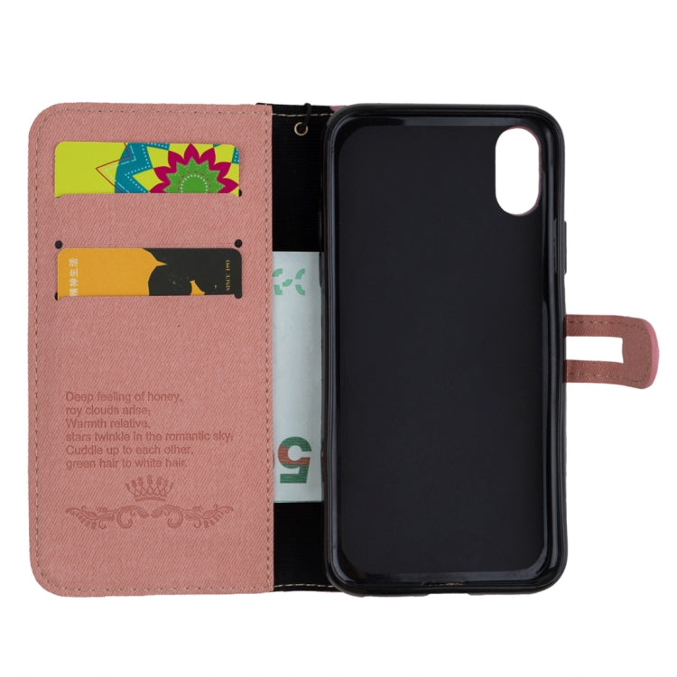 For iPhone X Splicing Embossed Female Style Horizontal Flip Leather Case with Holder & Card Slots & Wallet & Lanyard
