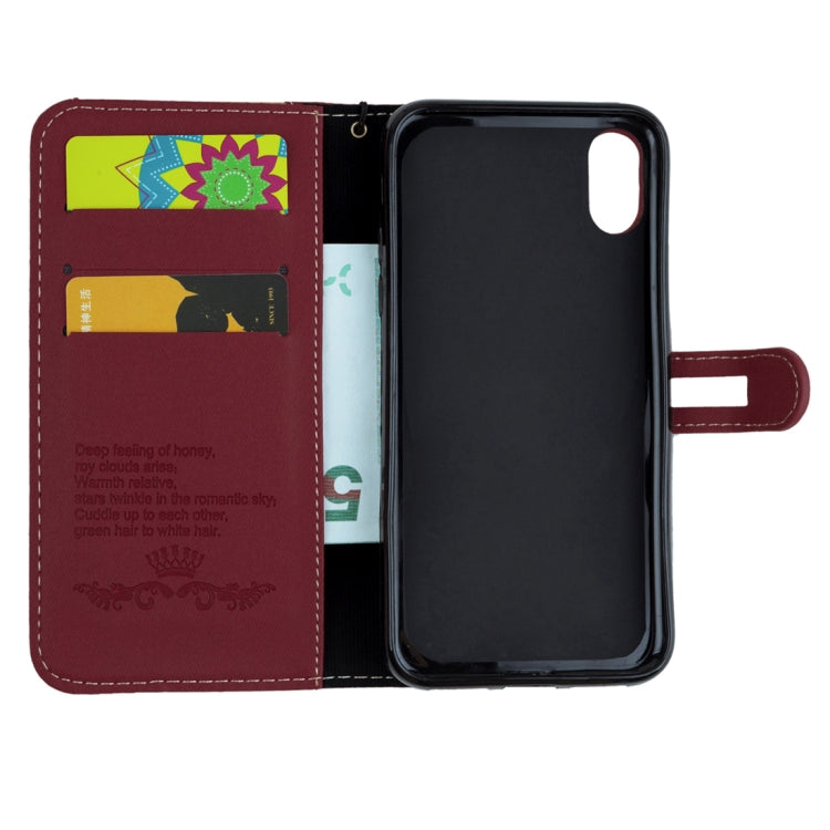 For iPhone X Splicing Embossed Female Style Horizontal Flip Leather Case with Holder & Card Slots & Wallet & Lanyard
