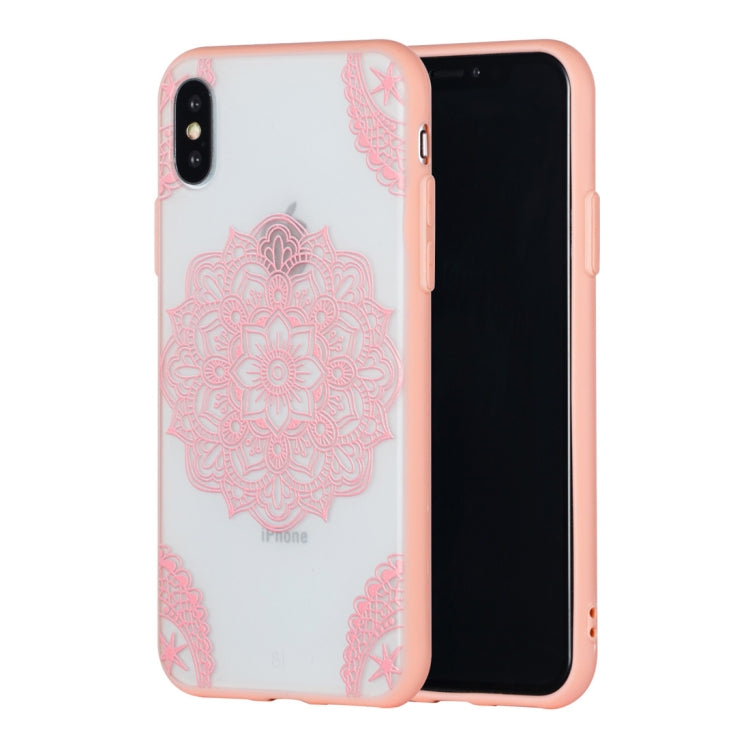 For iPhone X / XS Tribal Flower Pattern Embossed Lace + PC Case (Pink)