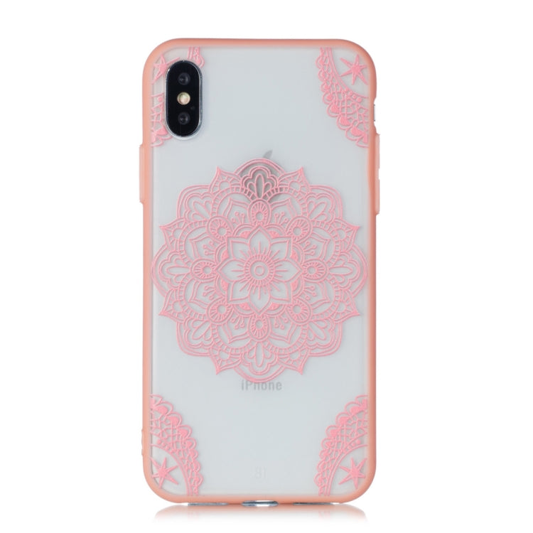 For iPhone X / XS Tribal Flower Pattern Embossed Lace + PC Case (Pink)