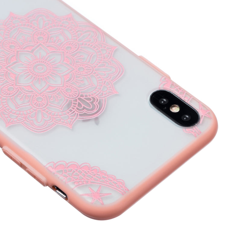 For iPhone X / XS Tribal Flower Pattern Embossed Lace + PC Case (Pink)