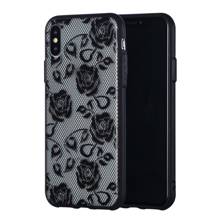 For iPhone X / XS Rose Pattern Embossed Lace + PC Case