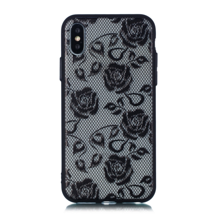 For iPhone X / XS Rose Pattern Embossed Lace + PC Case