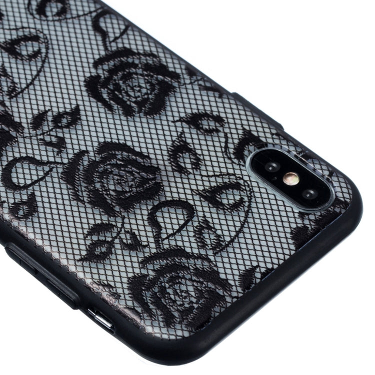 For iPhone X / XS Rose Pattern Embossed Lace + PC Case