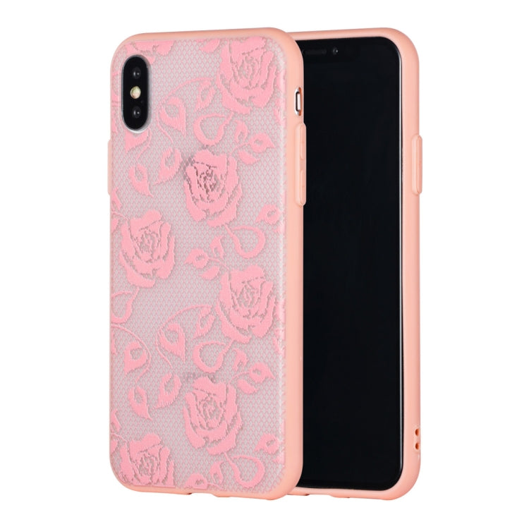 For iPhone X / XS Rose Pattern Embossed Lace + PC Case