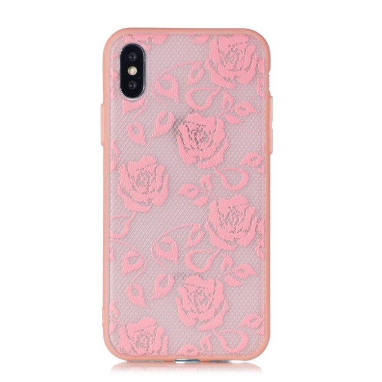 For iPhone X / XS Rose Pattern Embossed Lace + PC Case