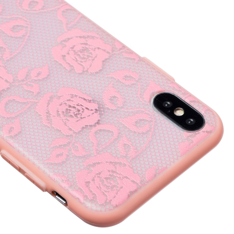 For iPhone X / XS Rose Pattern Embossed Lace + PC Case