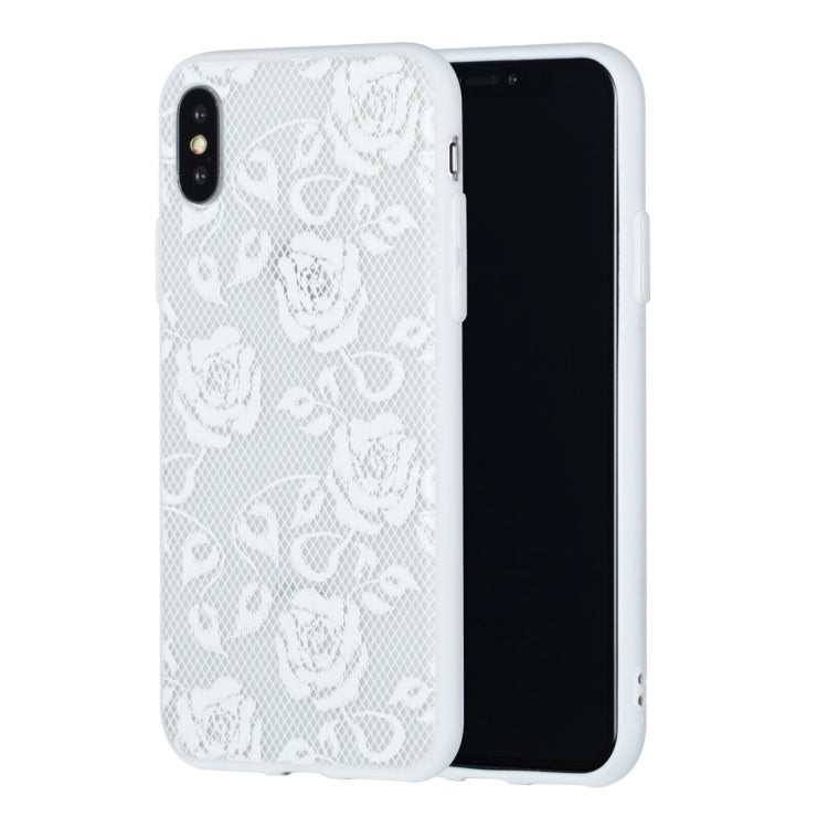 For iPhone X / XS Rose Pattern Embossed Lace + PC Case