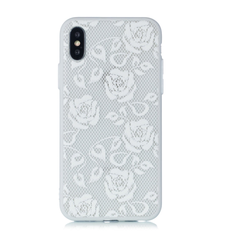 For iPhone X / XS Rose Pattern Embossed Lace + PC Case