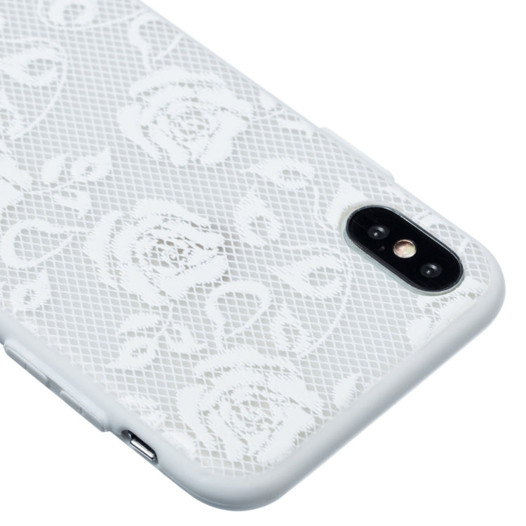 For iPhone X / XS Rose Pattern Embossed Lace + PC Case