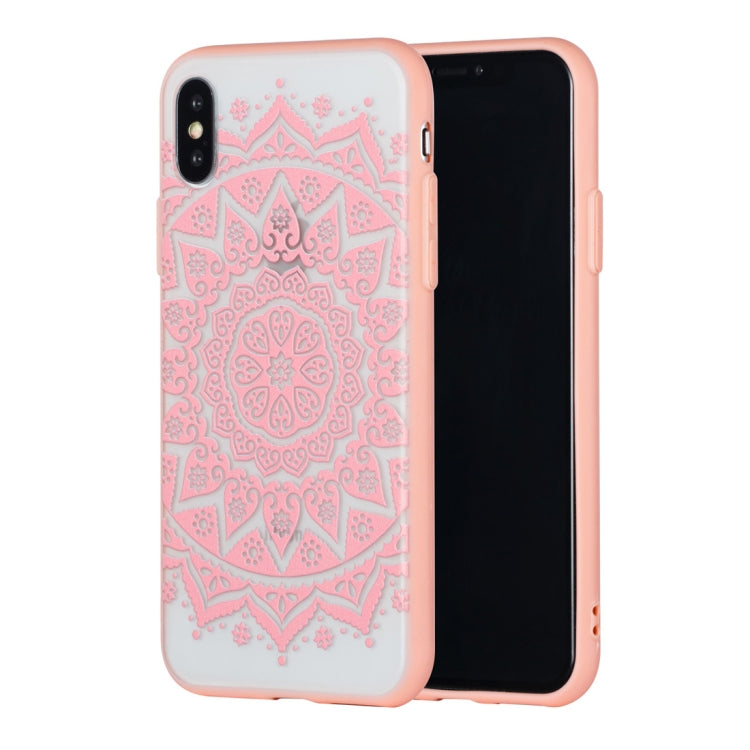 For iPhone X / XS Big Tribal Flower Pattern Embossed Lace + PC Case (Pink)