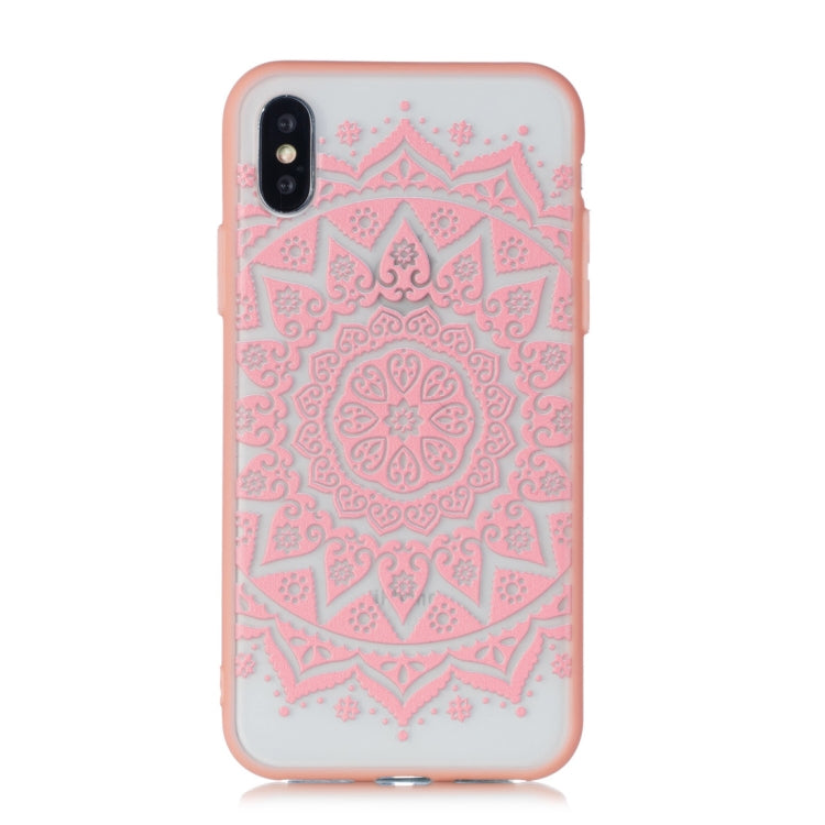 For iPhone X / XS Big Tribal Flower Pattern Embossed Lace + PC Case (Pink)