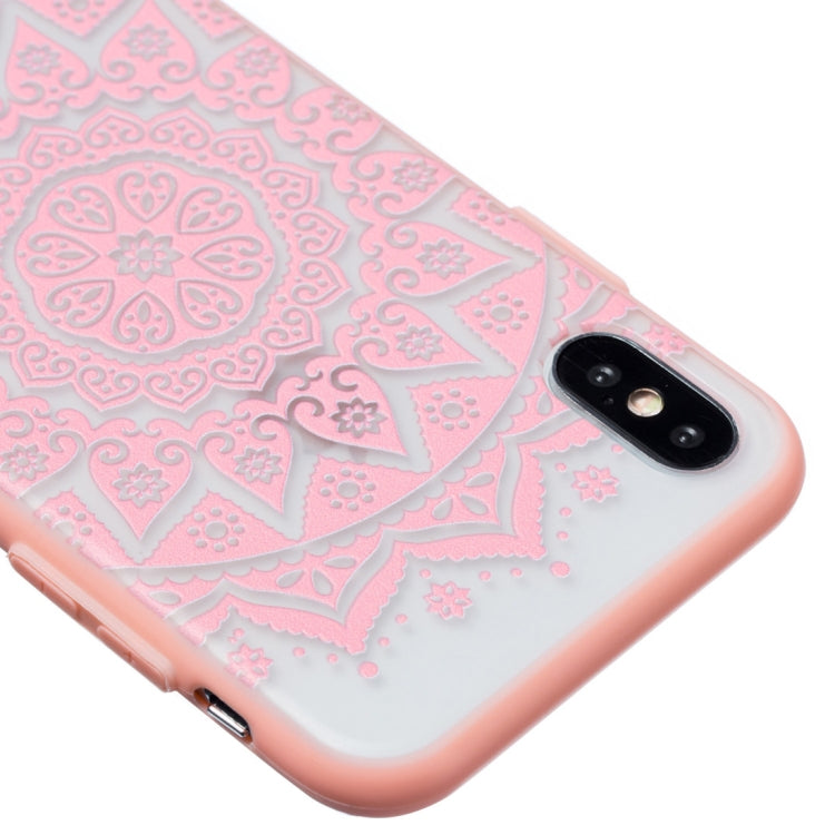 For iPhone X / XS Big Tribal Flower Pattern Embossed Lace + PC Case (Pink)