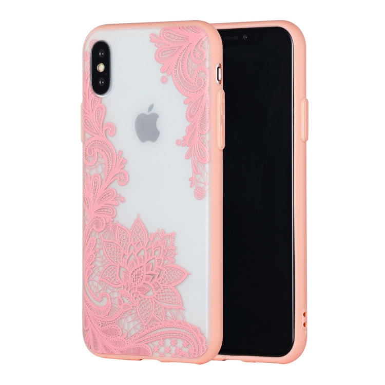 For iPhone X / XS Small Lotus Pattern Embossed Lace + PC Case