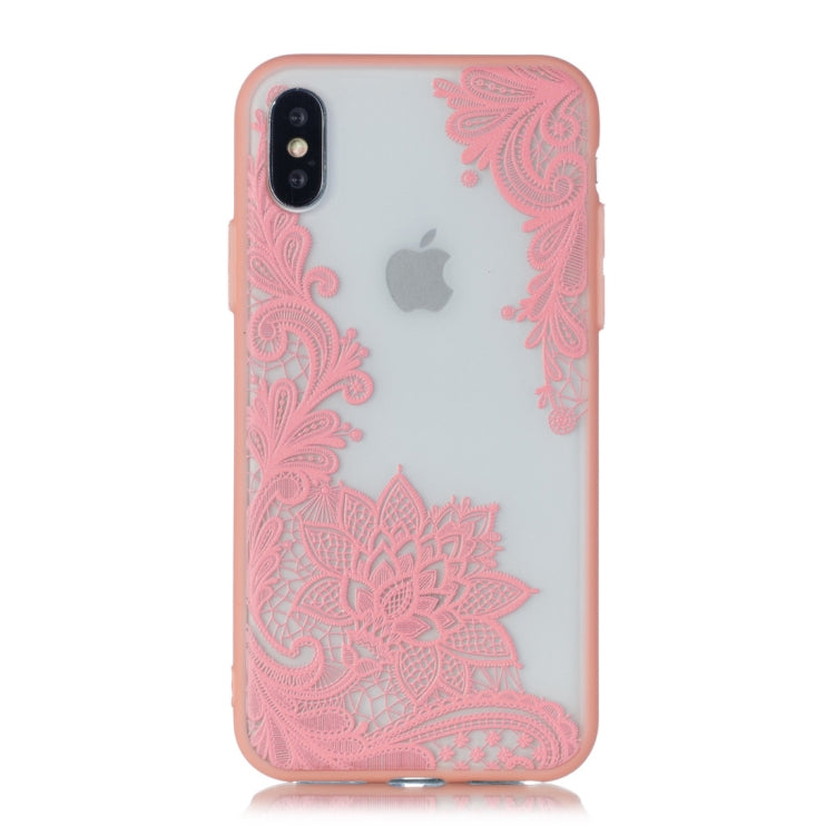 For iPhone X / XS Small Lotus Pattern Embossed Lace + PC Case