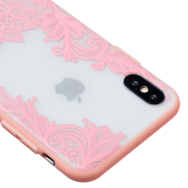 For iPhone X / XS Small Lotus Pattern Embossed Lace + PC Case