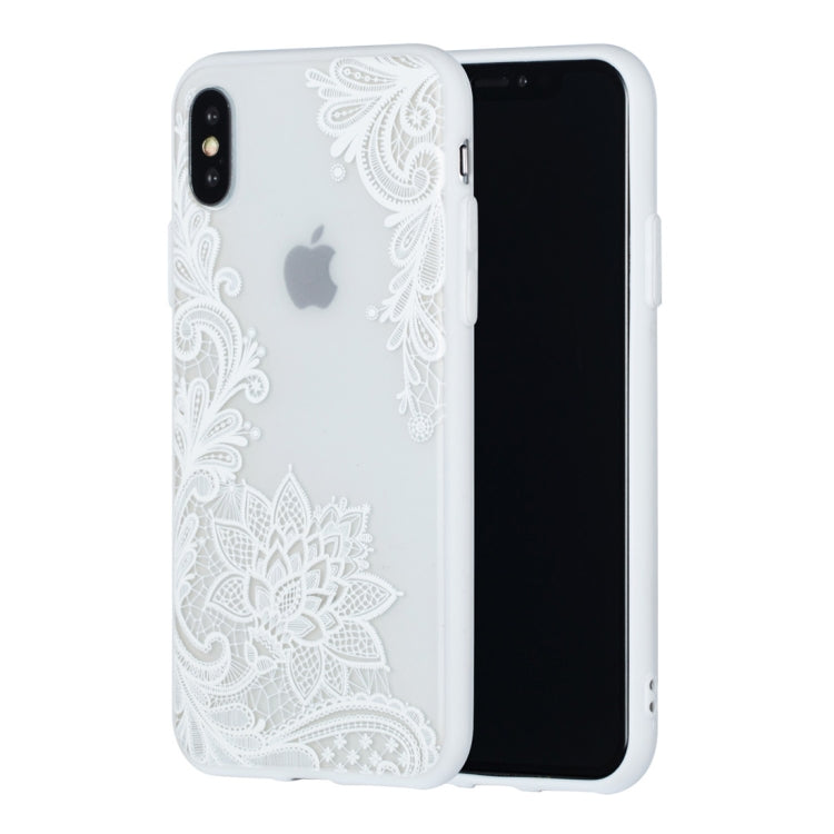 For iPhone X / XS Small Lotus Pattern Embossed Lace + PC Case