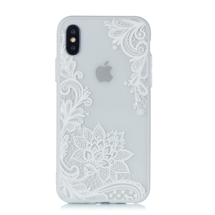 For iPhone X / XS Small Lotus Pattern Embossed Lace + PC Case