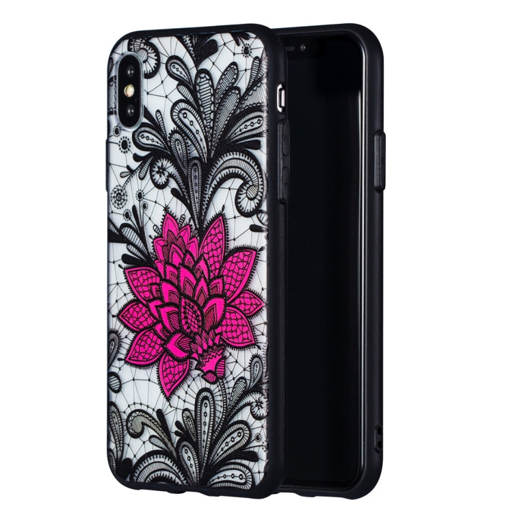 For iPhone X / XS Big Lotus Pattern Embossed Lace + PC Case