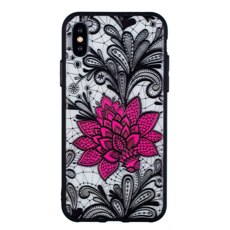 For iPhone X / XS Big Lotus Pattern Embossed Lace + PC Case