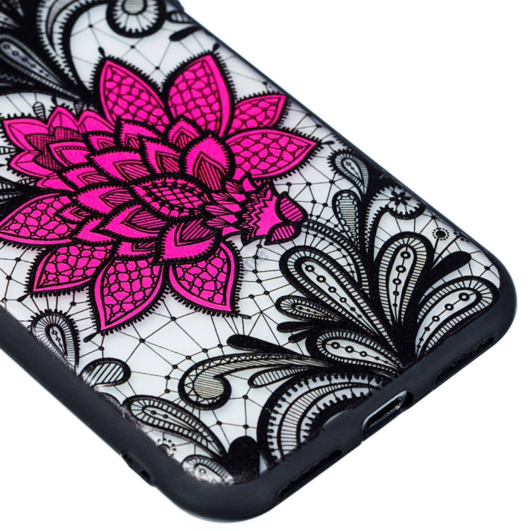 For iPhone X / XS Big Lotus Pattern Embossed Lace + PC Case