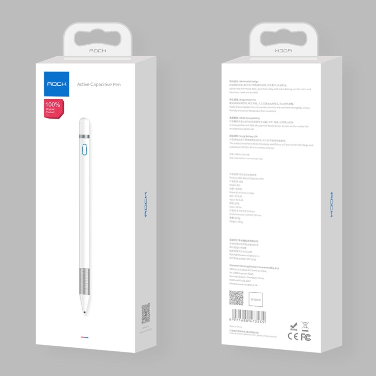 ROCK B01 Active Capacitive Pen Stylus Pen, For iPhone, iPad, Samsung, and Other Capacitive Touch Screen Smartphones or Tablet PC(White)