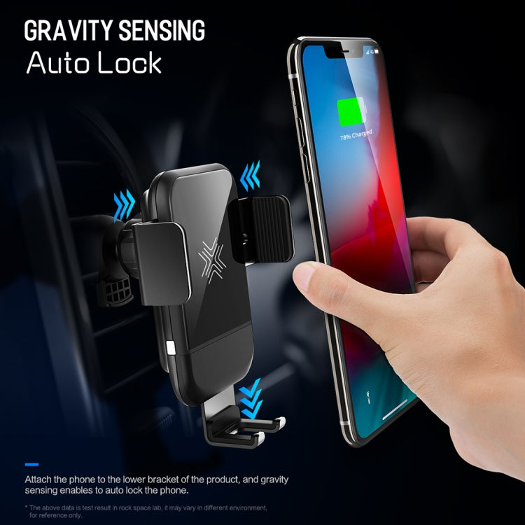 ROCK SPACE Gravity Sensing Auto Lock Wireless Charging Car Mount, For  iPhone, Galaxy, Huawei, Xiaomi, Google, LG, HTC and other QI Standard 4.7- 6.3 inch Smart Phones