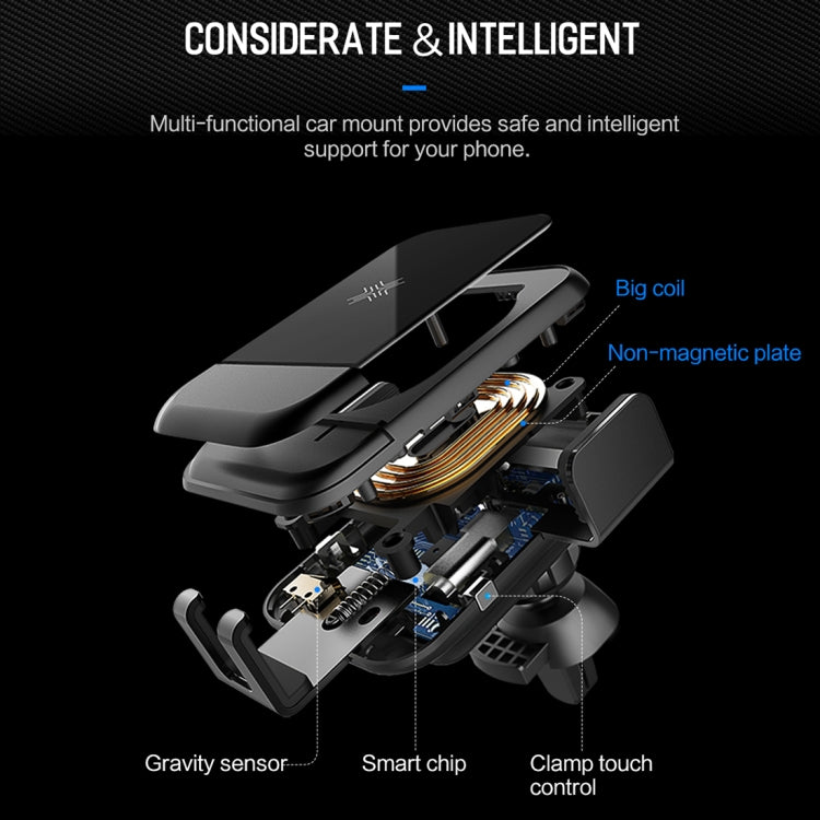 ROCK SPACE Gravity Sensing Auto Lock Wireless Charging Car Mount, For  iPhone, Galaxy, Huawei, Xiaomi, Google, LG, HTC and other QI Standard 4.7- 6.3 inch Smart Phones