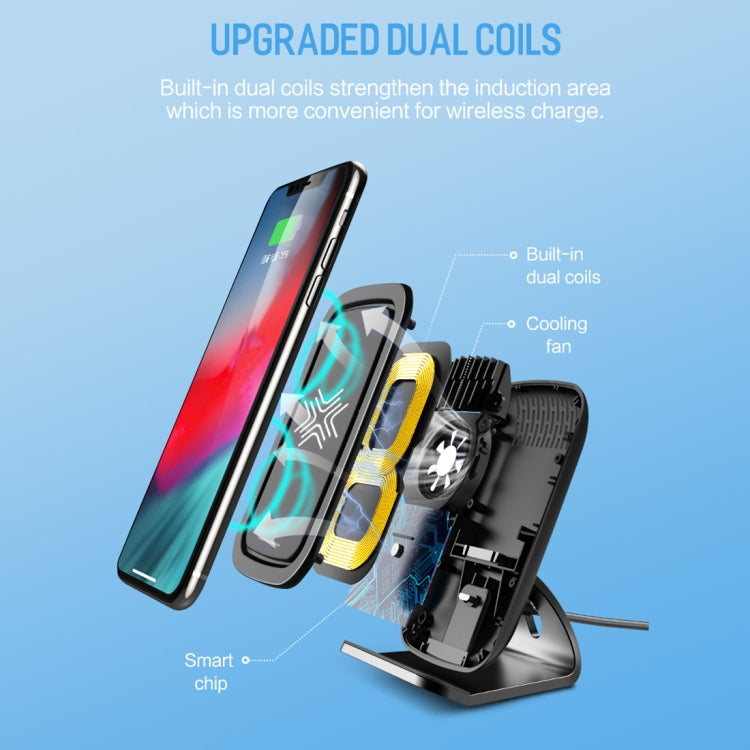 ROCK W17 Wireless Charger Stand with Cooling Fan, For iPhone, Galaxy, Huawei, Xiaomi, LG, HTC and other QI Standard Smart Phones