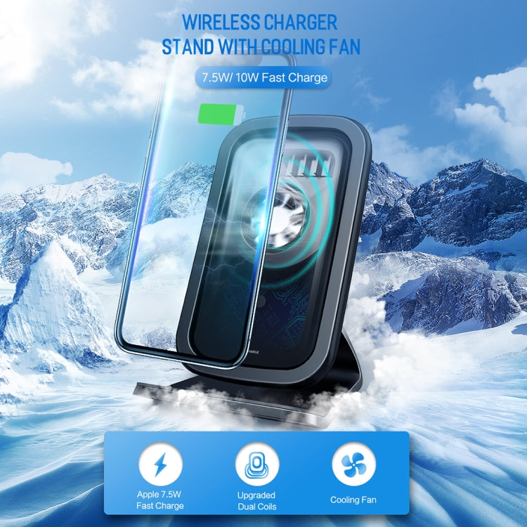 ROCK W17 Wireless Charger Stand with Cooling Fan, For iPhone, Galaxy, Huawei, Xiaomi, LG, HTC and other QI Standard Smart Phones