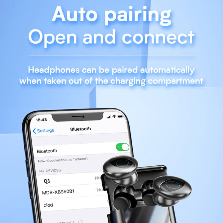 Q1 Pro Multifunctional MP3 Wireless Bluetooth Earphone with LED Display & 6000mAh Charging Box, Support for Calling & Voice Assistant & Power Bank & Flashlight