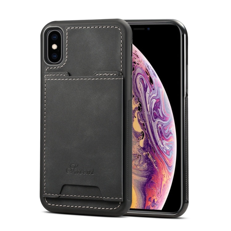 For iPhone X / XS Shockproof TPU + PU Protective Case with Holder & Card Slot