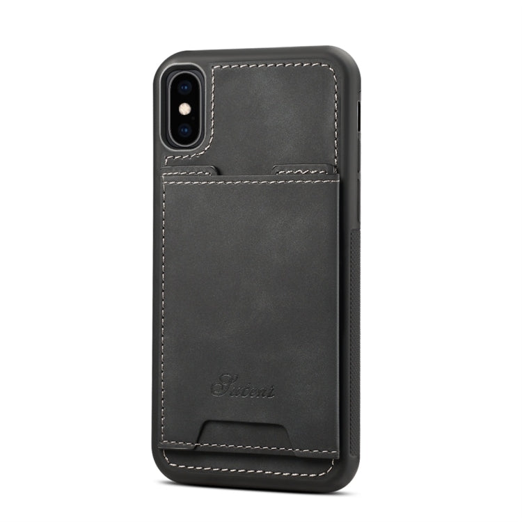For iPhone X / XS Shockproof TPU + PU Protective Case with Holder & Card Slot